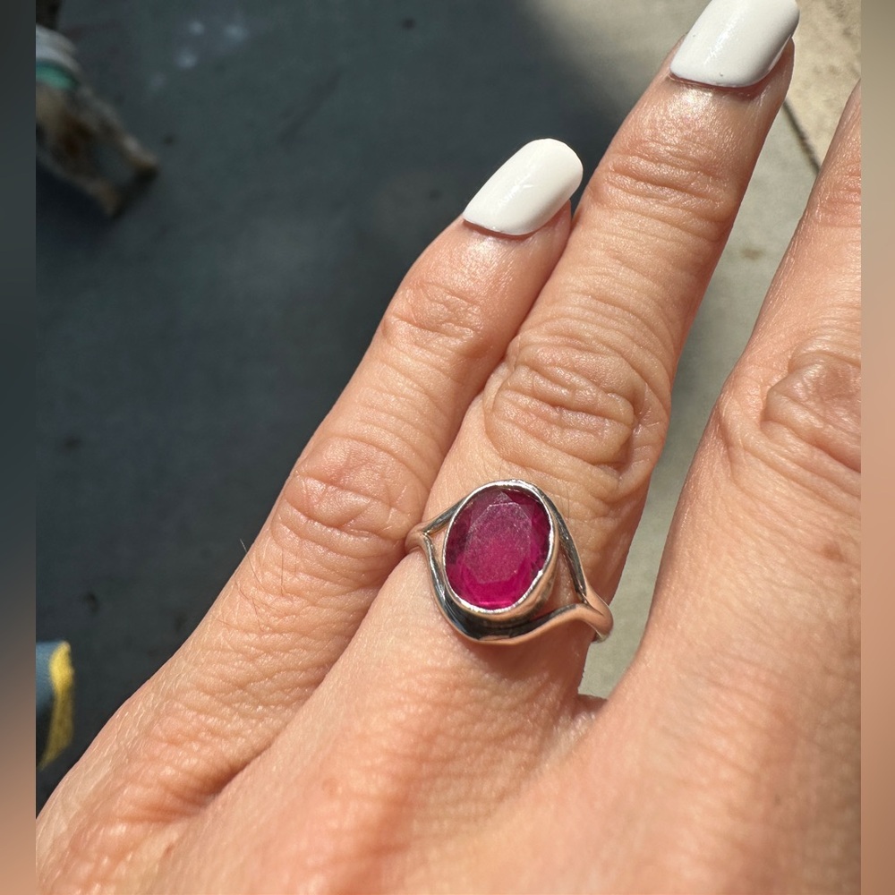 925 Sterling Silver and Ruby Gemstone Ring 4.5 July Birthstone